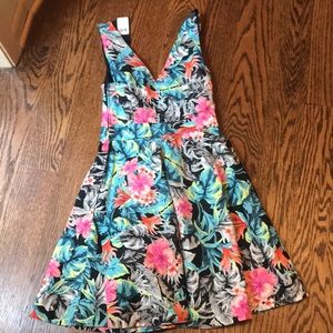 Tropical print flare tank dress